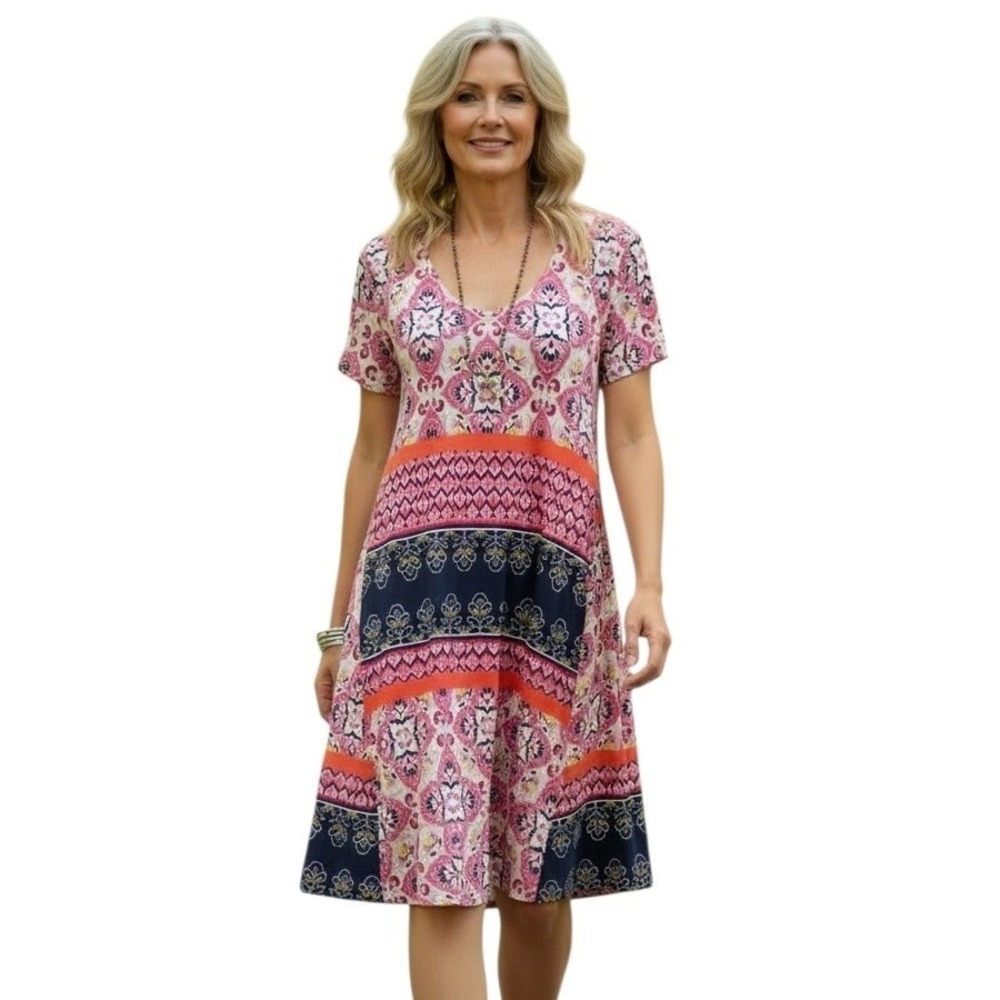 Uncle Franks Patchwork Boho Mosaic Women's size Medium Loose Classy Comfy Dress